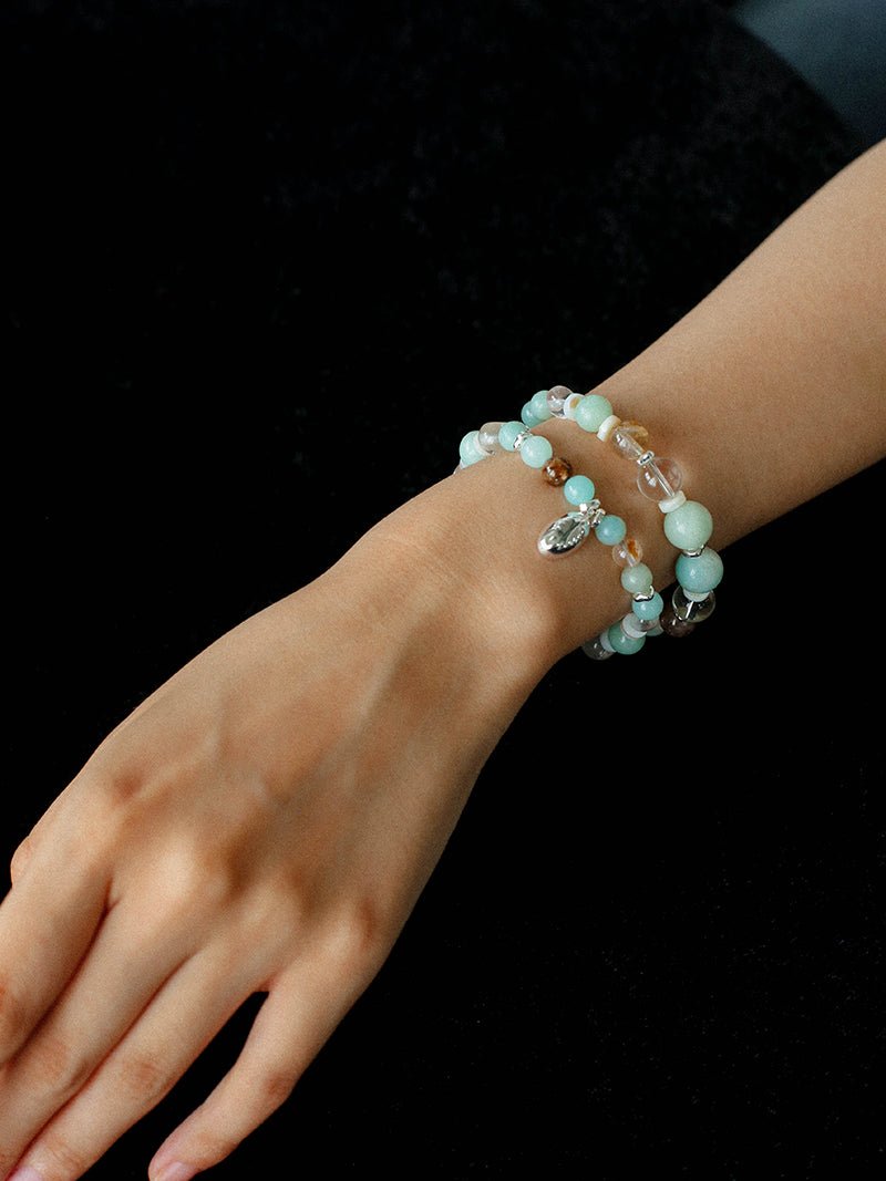 Dopamine Beaded Wave Bracelet – Blue Amazonite Elastic Bead Edition - floysun