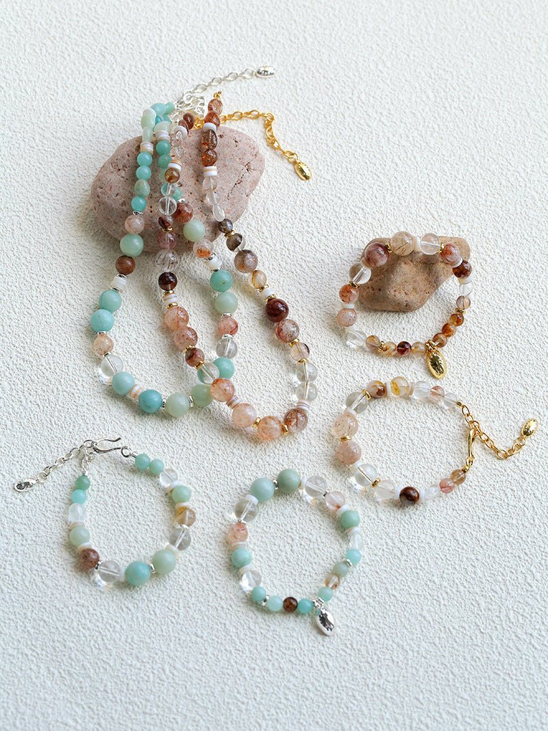 Dopamine Beaded Wave Bracelet – Blue Amazonite Elastic Bead Edition - floysun