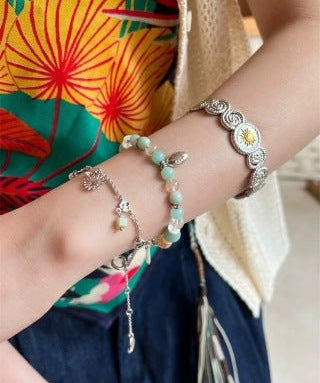 Dopamine Beaded Wave Bracelet – Blue Amazonite Elastic Bead Edition - floysun