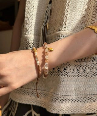 Dopamine Beaded Wave Bracelet – Golden Brown Aventurine Elastic Bead Edition - floysun