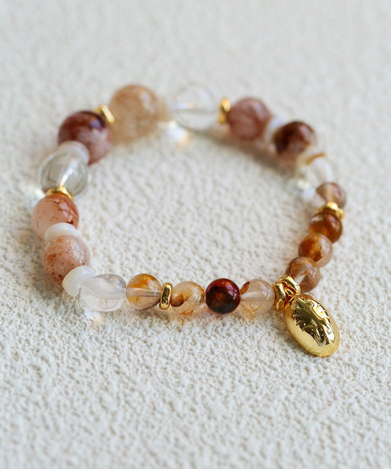 Dopamine Beaded Wave Bracelet – Golden Brown Aventurine Elastic Bead Edition - floysun
