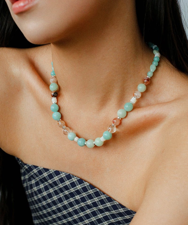 Dopamine Beaded Wave Necklace – Blue Amazonite Edition - floysun