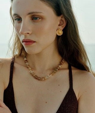 Dopamine Beaded Wave Necklace – Golden Brown Aventurine Edition - floysun