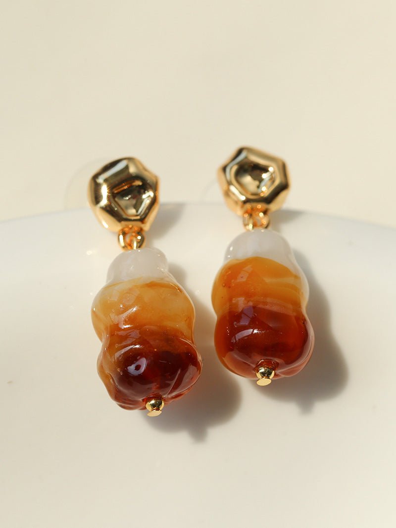 Dopamine Candy Drop Glass Earrings – Caramel Glaze - floysun