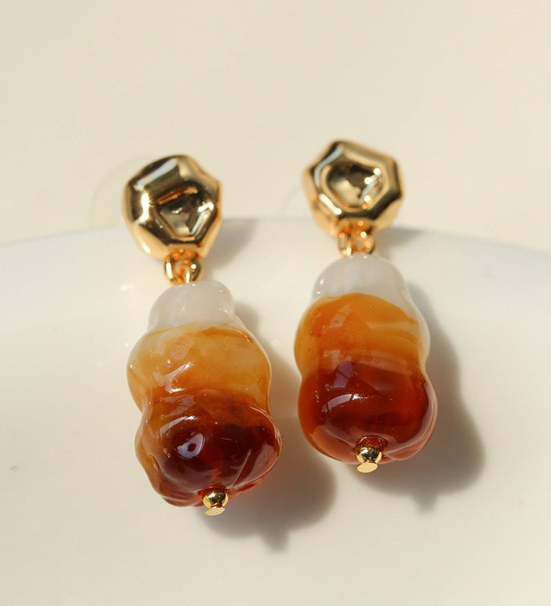 Dopamine Candy Drop Glass Earrings – Caramel Glaze - floysun