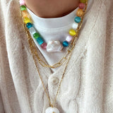 Dopamine Colorful Cat's Eye Baroque Necklace - floysun