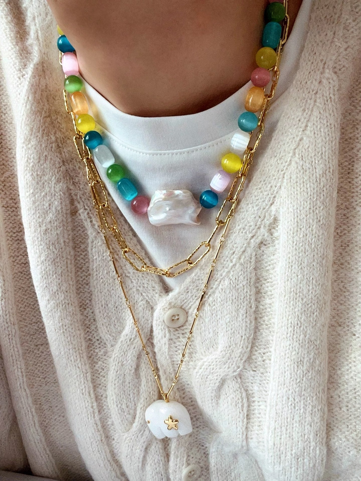 Dopamine Colorful Cat's Eye Baroque Necklace - floysun