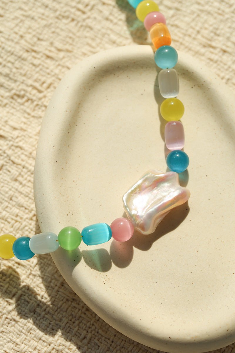Dopamine Colorful Cat's Eye Baroque Necklace - floysun