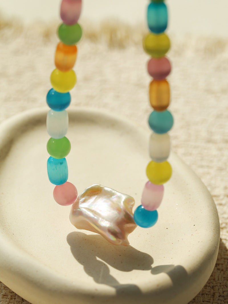 Dopamine Colorful Cat's Eye Baroque Necklace - floysun