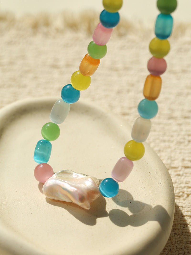 Dopamine Colorful Cat's Eye Baroque Necklace - floysun