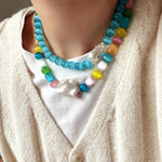 Dopamine Colorful Cat's Eye Baroque Necklace - floysun