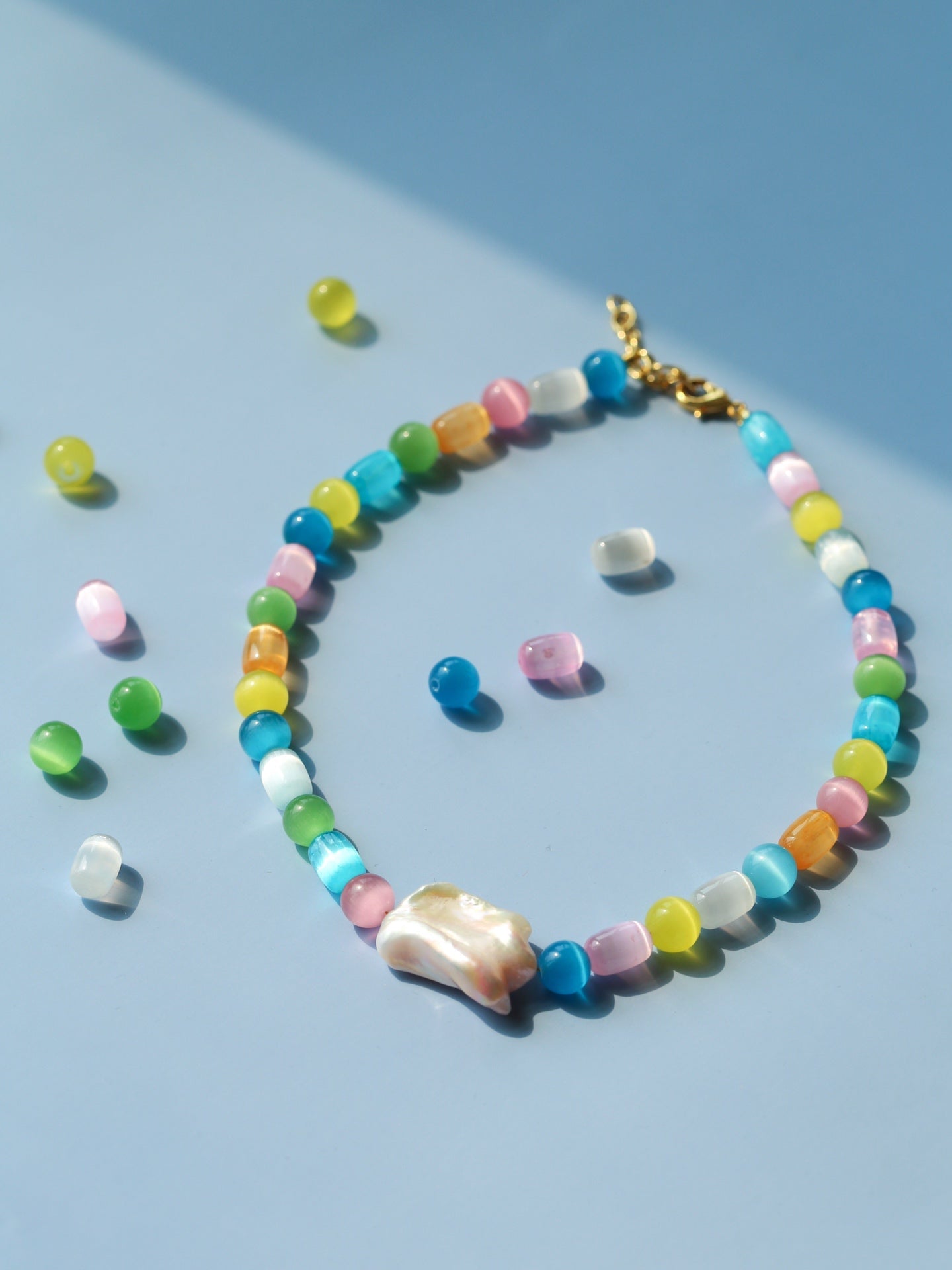 Dopamine Colorful Cat's Eye Baroque Necklace - floysun