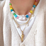 Dopamine Colorful Cat's Eye Baroque Necklace - floysun