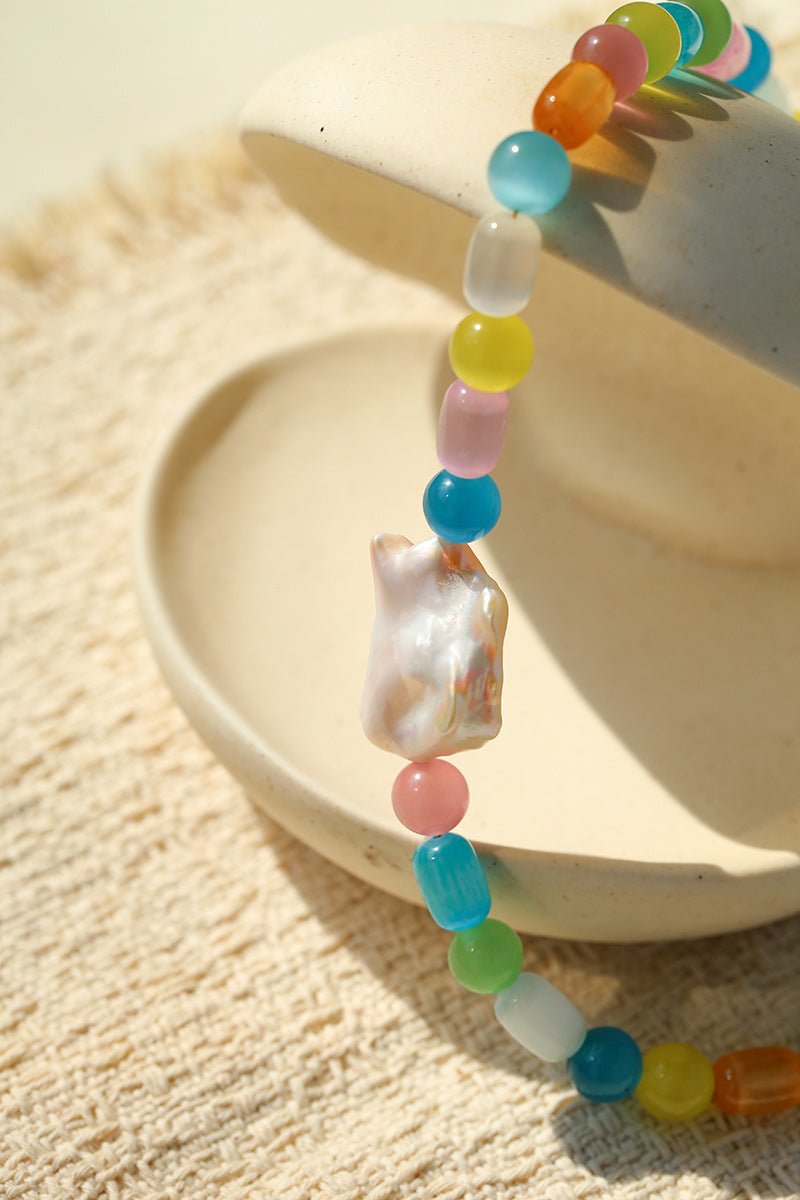 Dopamine Colorful Cat's Eye Baroque Necklace - floysun