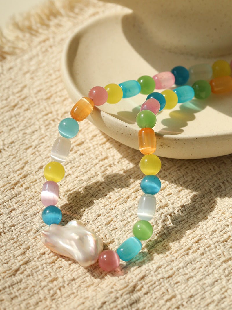 Dopamine Colorful Cat's Eye Baroque Necklace - floysun