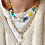 Dopamine Colorful Cat's Eye Baroque Necklace - floysun