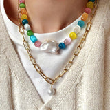 Dopamine Colorful Cat's Eye Baroque Necklace - floysun