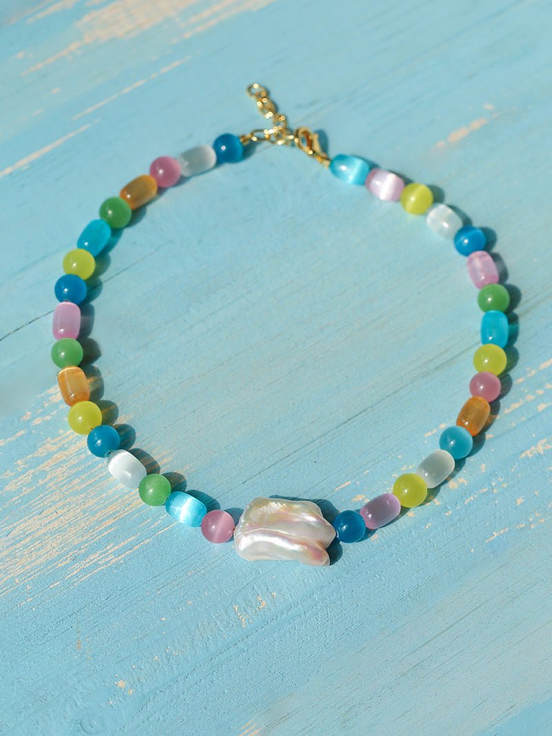 Dopamine Colorful Cat's Eye Baroque Necklace - floysun