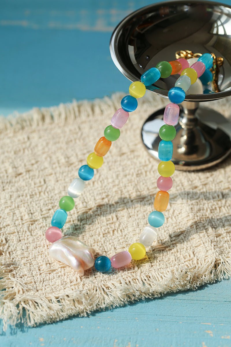Dopamine Colorful Cat's Eye Baroque Necklace - floysun