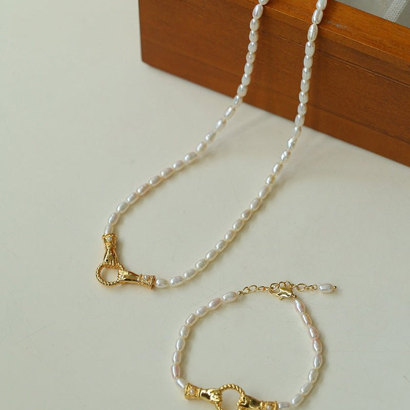 Double - Handed Ring Clasp Pearl Beaded Bracelet - floysun