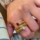 Double-Headed Snake Coiled Ribbed Ring - Lab Grown Ruby - floysun