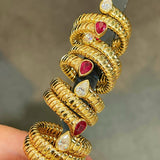 Double-Headed Snake Coiled Ribbed Ring - Lab Grown Ruby - floysun