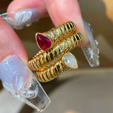 Double-Headed Snake Coiled Ribbed Ring - Lab Grown Ruby - floysun