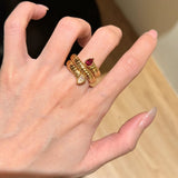 Double-Headed Snake Coiled Ribbed Ring - Lab Grown Ruby - floysun