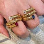 Double-Headed Snake Coiled Ribbed Ring - Lab Grown Ruby - floysun