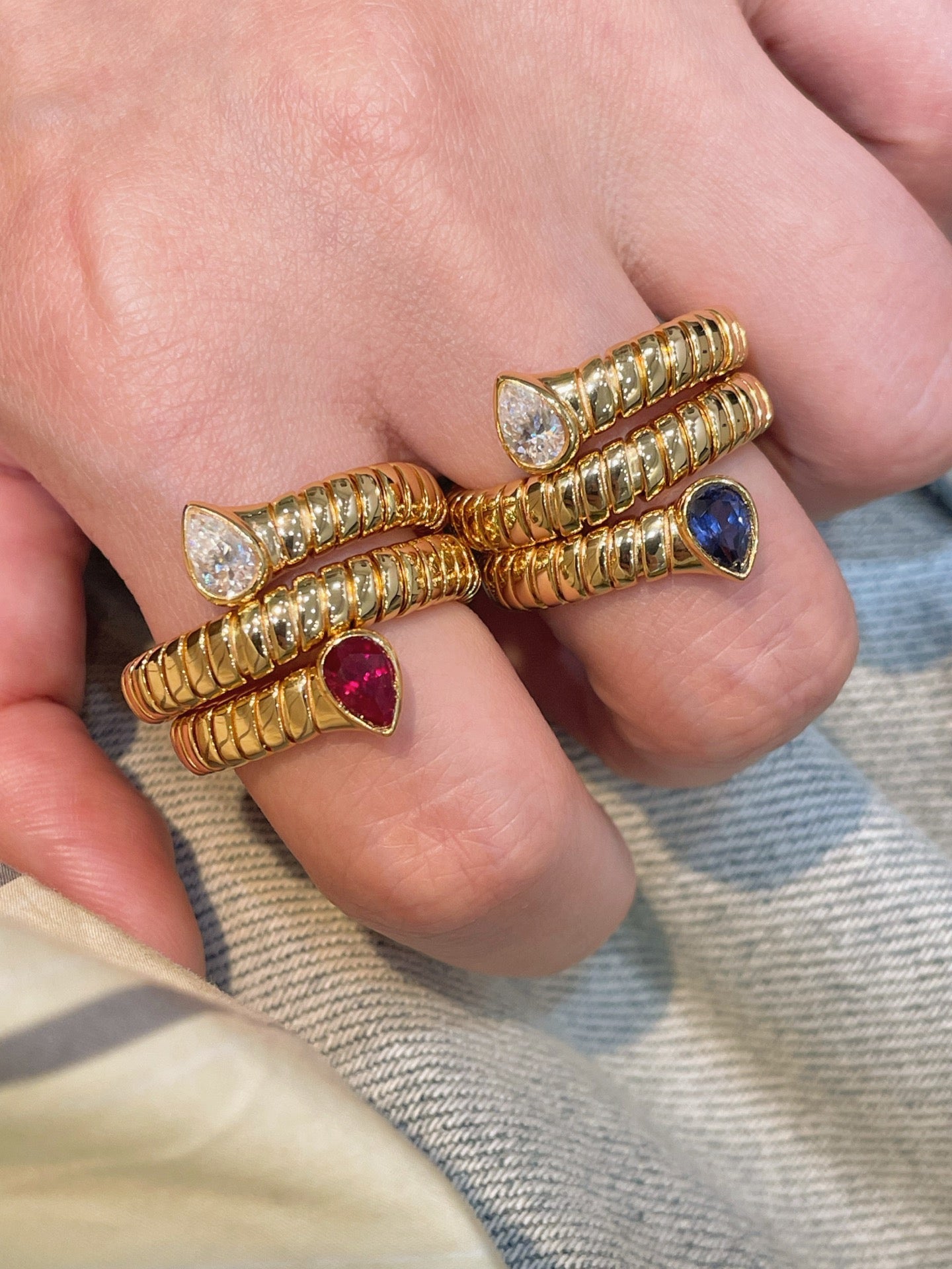 Double-Headed Snake Coiled Ribbed Ring - Lab Grown Ruby - floysun