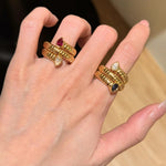Double-Headed Snake Coiled Ribbed Ring - Lab Grown Ruby - floysun