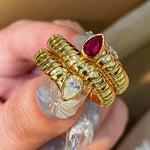 Double-Headed Snake Coiled Ribbed Ring - Lab Grown Ruby - floysun