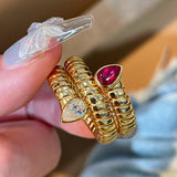 Double-Headed Snake Coiled Ribbed Ring - Lab Grown Ruby - floysun