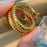 Double-Headed Snake Coiled Ribbed Ring - Lab Grown Sapphire - floysun