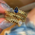 Double-Headed Snake Coiled Ribbed Ring - Lab Grown Sapphire - floysun