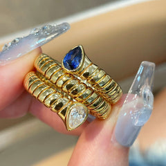 Double-Headed Snake Coiled Ribbed Ring - Lab Grown Sapphire - floysun