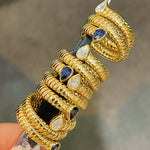 Double-Headed Snake Coiled Ribbed Ring - Lab Grown Sapphire - floysun