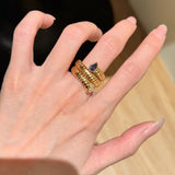 Double-Headed Snake Coiled Ribbed Ring - Lab Grown Sapphire - floysun