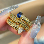 Double-Headed Snake Coiled Ribbed Ring - Lab Grown Sapphire - floysun