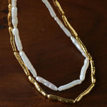 Double-Layer Baroque Stick Pearl Hammered Gold Necklace - floysun
