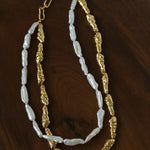 Double-Layer Baroque Stick Pearl Hammered Gold Necklace - floysun