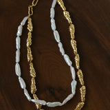 Double-Layer Baroque Stick Pearl Hammered Gold Necklace - floysun