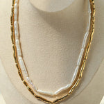 Double-Layer Baroque Stick Pearl Hammered Gold Necklace - floysun