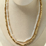Double-Layer Baroque Stick Pearl Hammered Gold Necklace - floysun