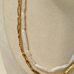 Double-Layer Baroque Stick Pearl Hammered Gold Necklace - floysun