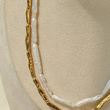 Double-Layer Baroque Stick Pearl Hammered Gold Necklace - floysun