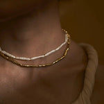 Double-Layer Baroque Stick Pearl Hammered Gold Necklace - floysun