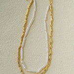 Double-Layer Baroque Stick Pearl Hammered Gold Necklace - floysun