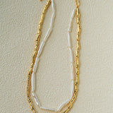 Double-Layer Baroque Stick Pearl Hammered Gold Necklace - floysun