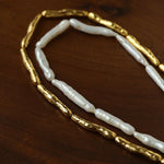Double-Layer Baroque Stick Pearl Hammered Gold Necklace - floysun